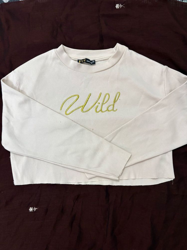 Cream "Wild" Cropped Sweatshirt