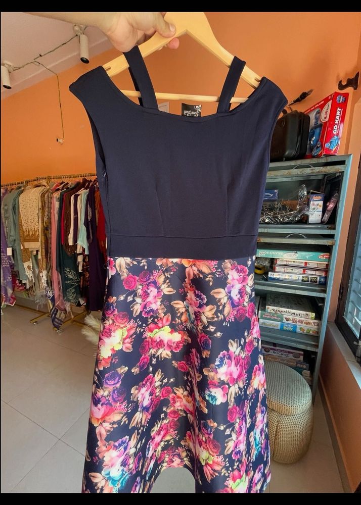 Navy Floral Fit &amp; Flare Dress