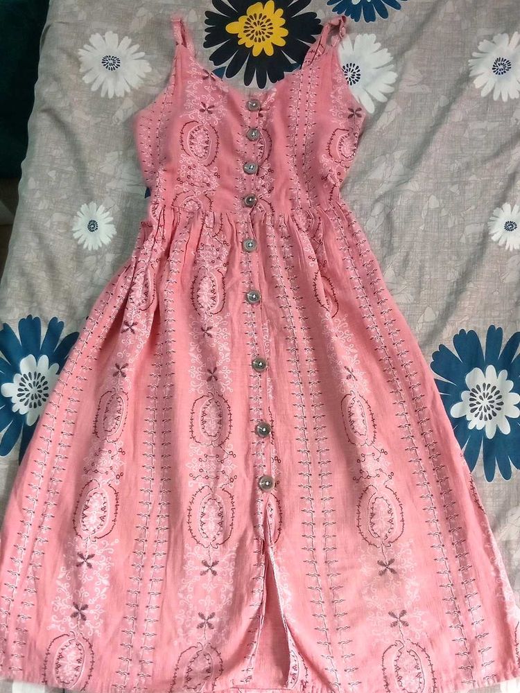 Pink Button-Front Midi Dress