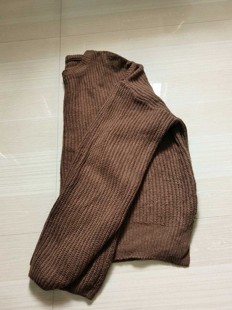 Brown Knitted Crew Neck Sweater