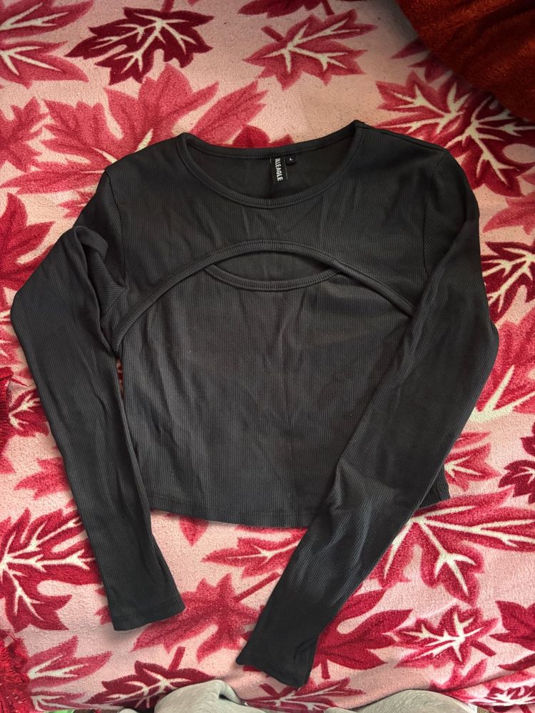 Black Cutout Long Sleeve Top