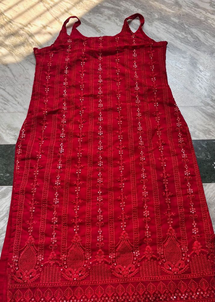 Red Embroidered Kurta