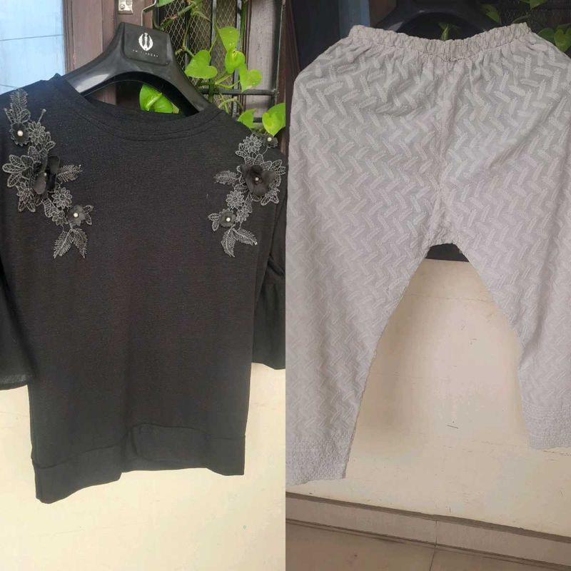 Stylish Black Kurta with Grey Pants
