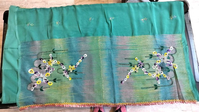 Sea Green Embroidered Saree