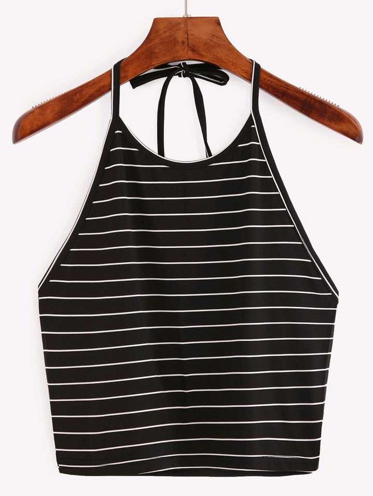 Striped Halter Neck Crop Top