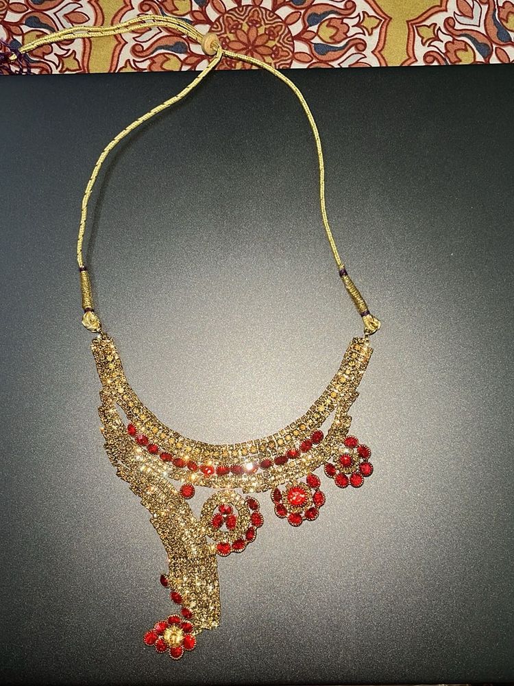 Gold &amp; Red Kundan Necklace Set
