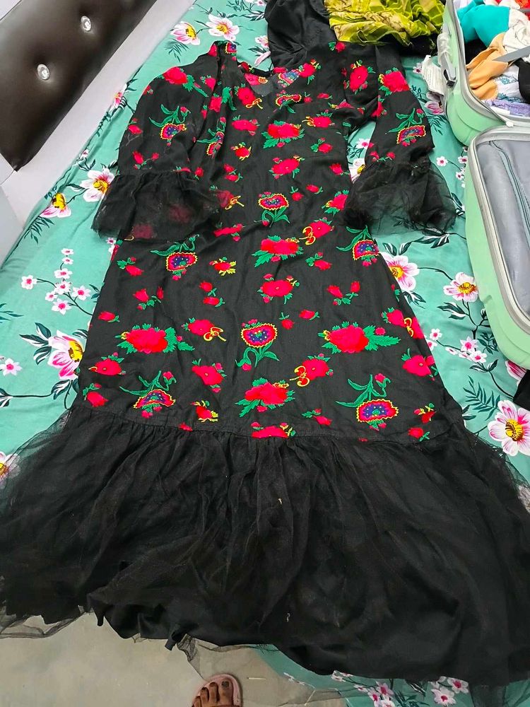 Black Floral Print Gown