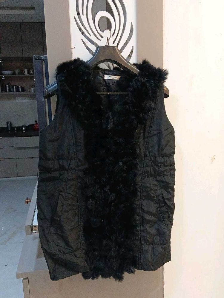 Fur Trimmed Black Vest
