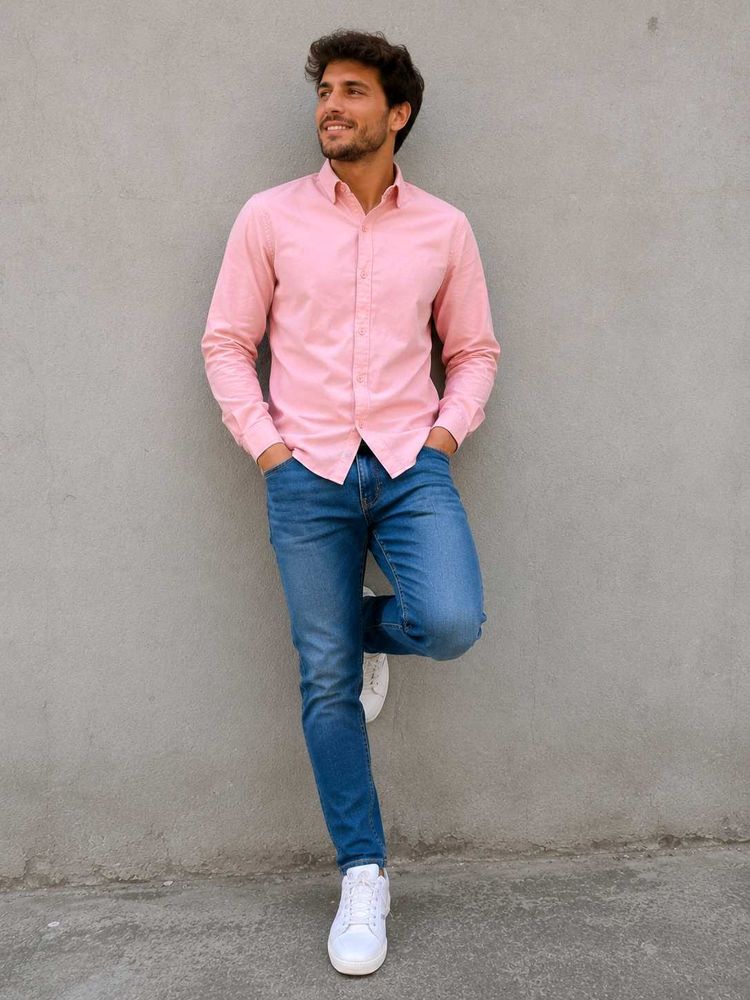 Peach Pink Solid Casual Shirt for Men