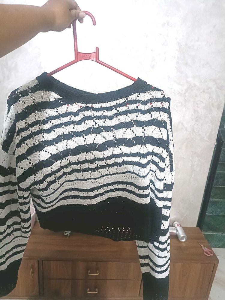 Striped Cropped Knit Sweater