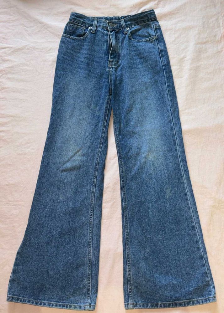 Women's Wide Leg Blue Denim Jeans