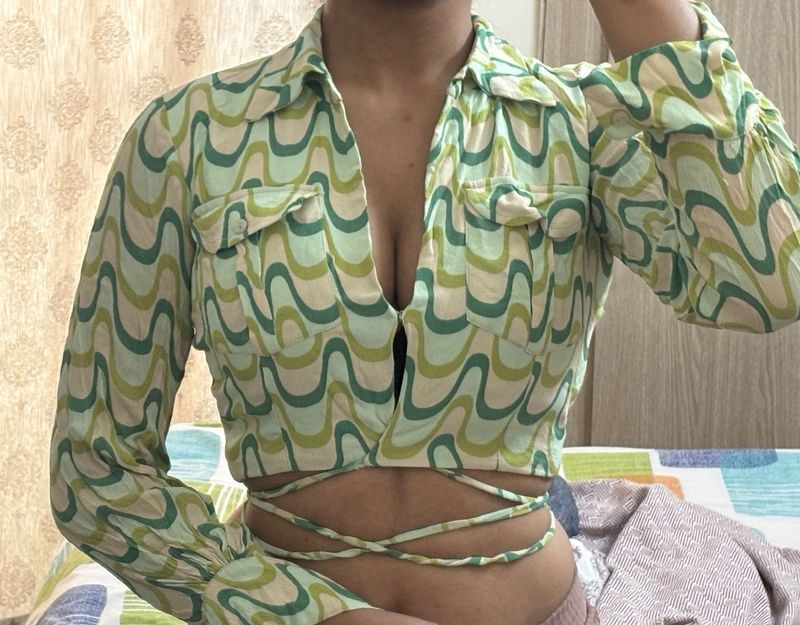 Groovy Print Tie-Up Crop Top