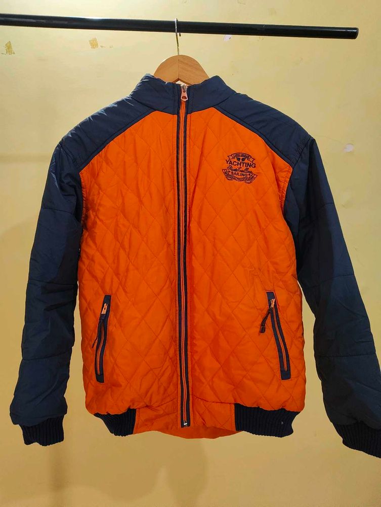 Orange &amp; Navy Quilted Bomber Jacket