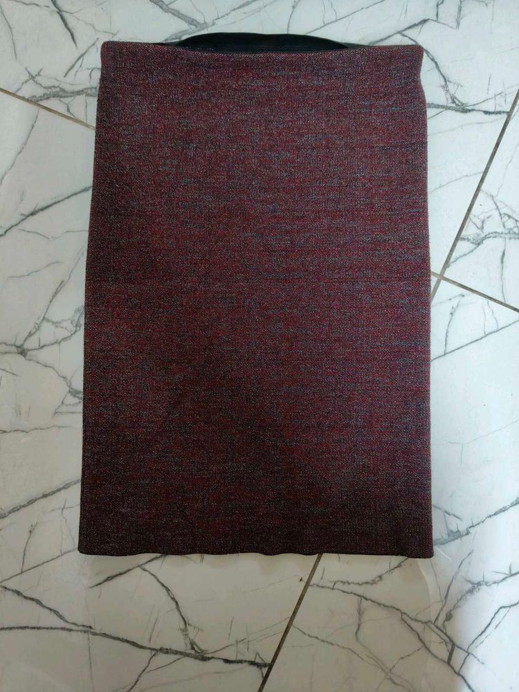 Winter Woolen Maroon Textured Pencil Skirt