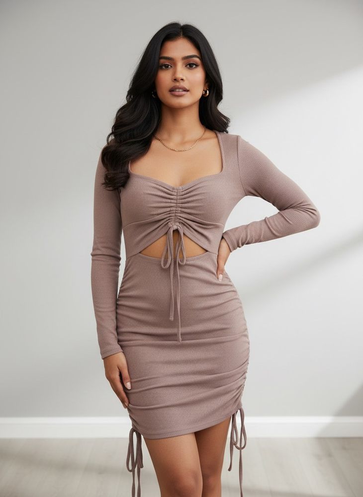 Ruched Cut-Out Long Sleeve Dress