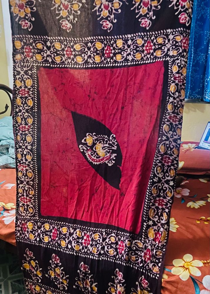 Red &amp; Black Batik Scarf With Surprise 🎁