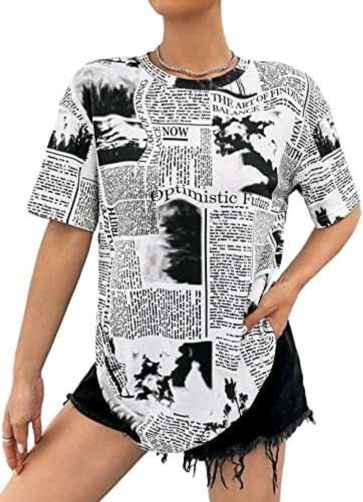 VINTAGE NEWSPAPER PRINT T-SHIRT