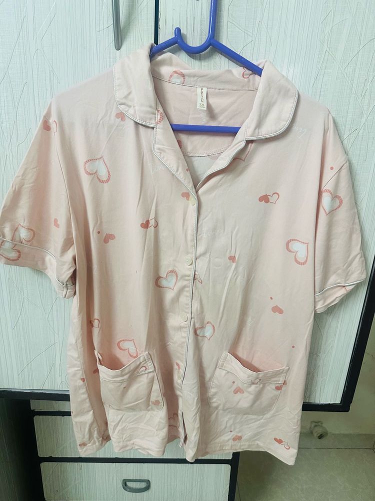 Cute Pink Heart Pajama Top