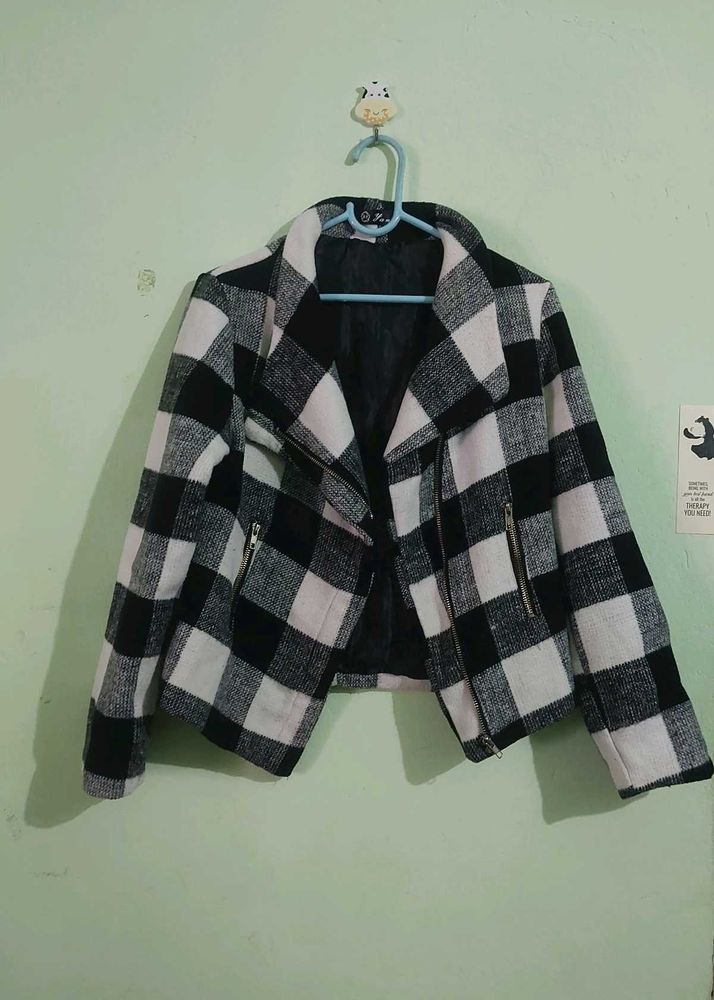 Stylish Checkered Moto Jacket