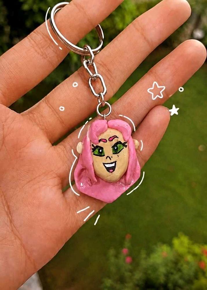 Handmade Pink Haired Character starfire💖Keychain