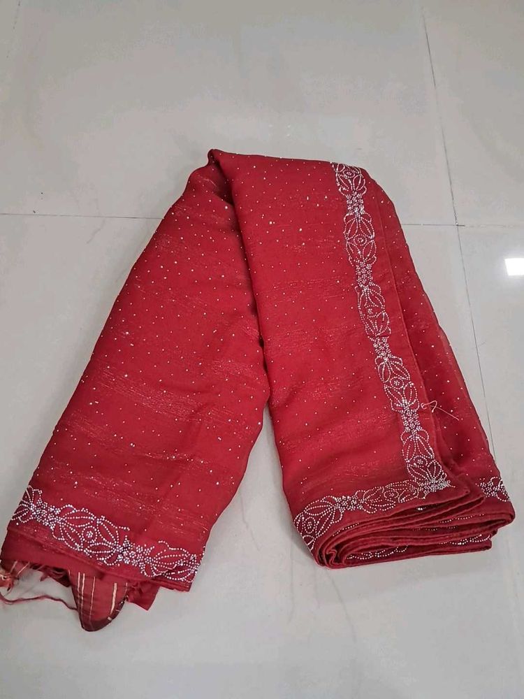 Elegant Red Embroidered Saree