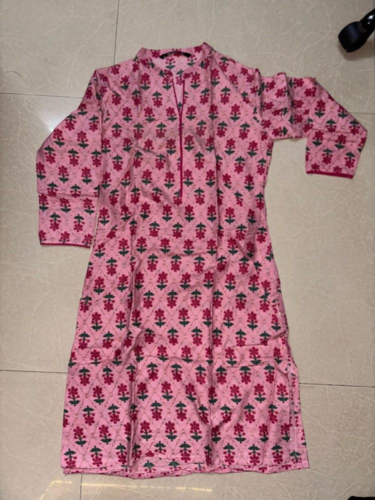 Pink Floral Printed Kurta
