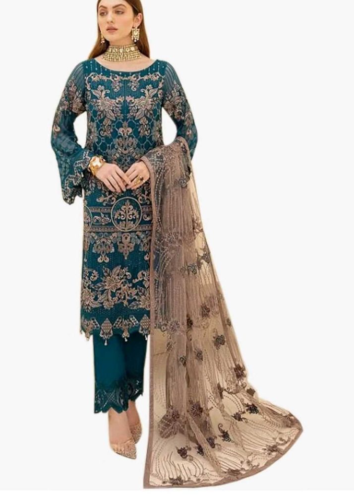 Embroidered Teal Kurta Set with Dupatta