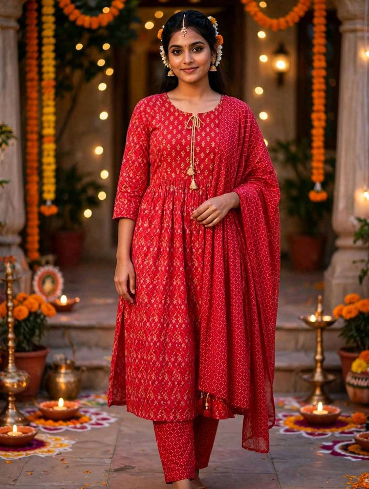 Beautiful Red Ethnic Kurta Set