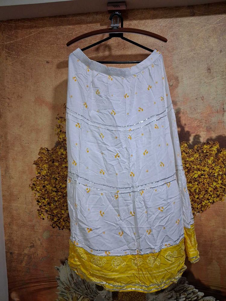 Tiered White &amp; Yellow Ethnic Skirt