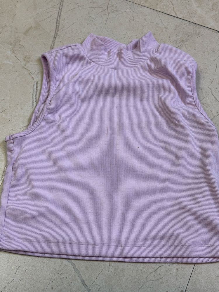 Lavender Ribbed Mock Neck Tank Top