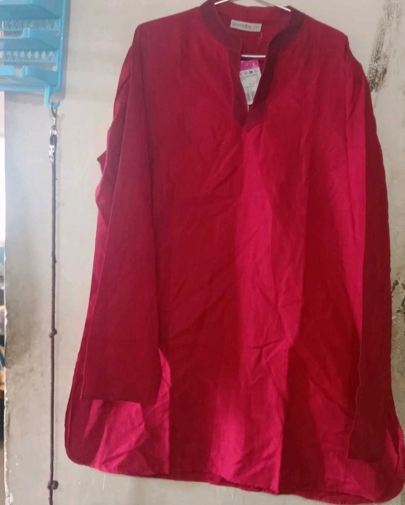 Vibrant Red full sleeves men's Cotton Kurta