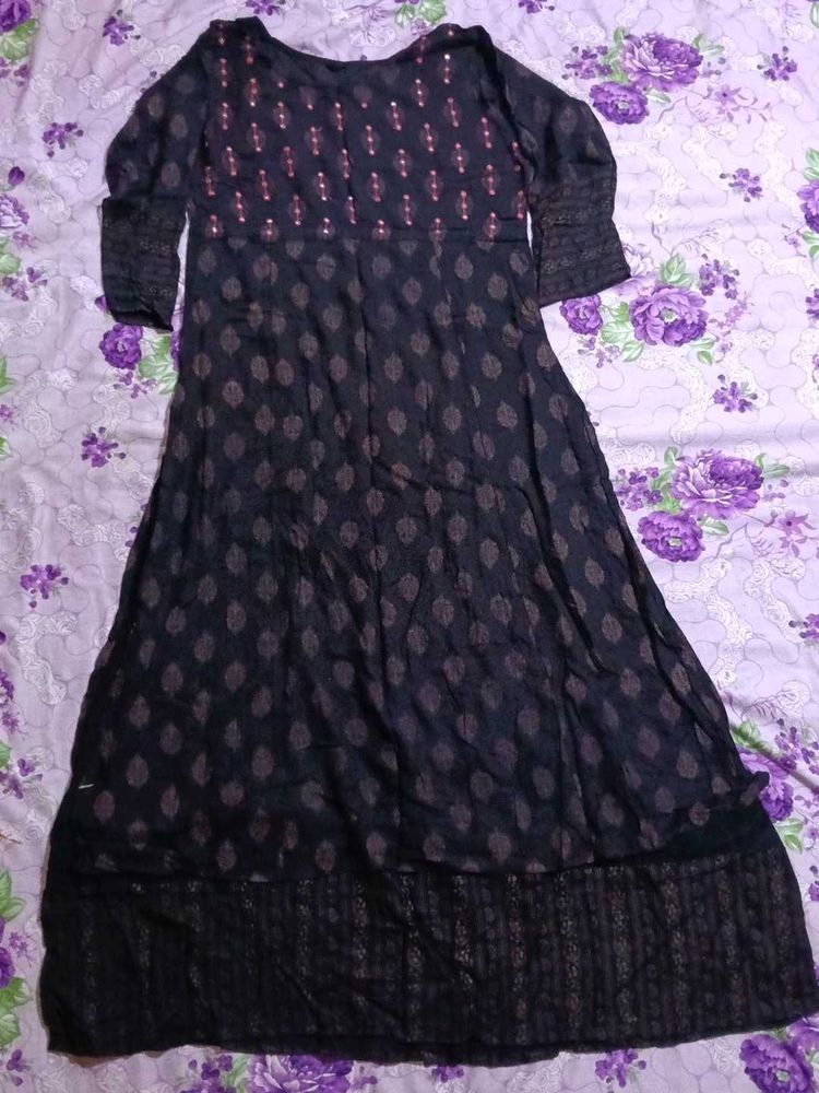 Elegant Black Ethnic Kurta with Embellishments