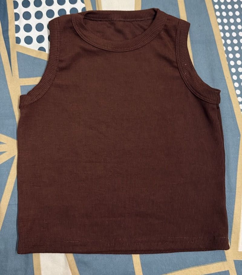 Brown Ribbed Sleeveless Tank Top