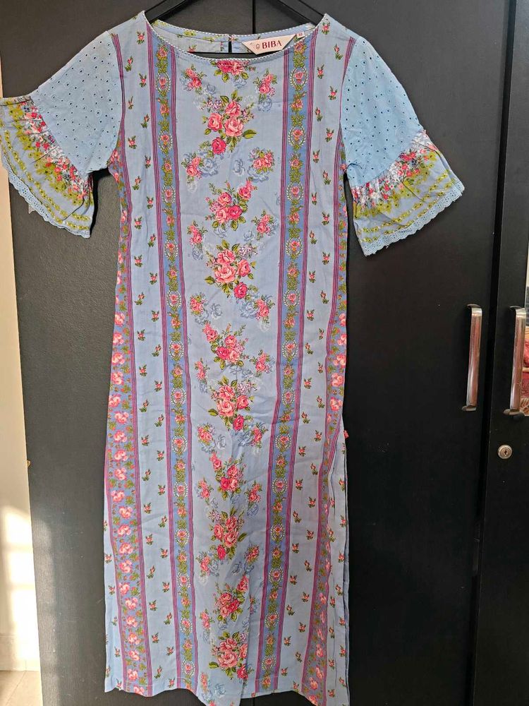 Biba Blue Floral Print Kurta