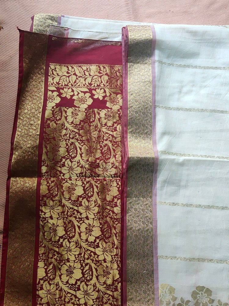 Off White Maroon Saree