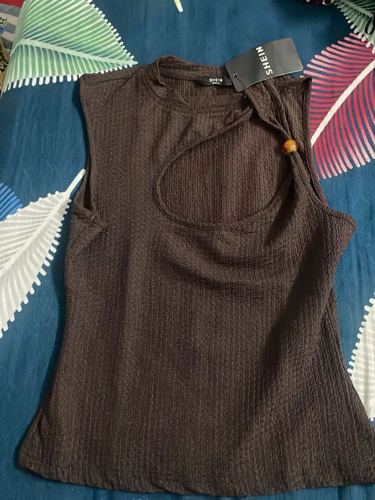 SHEIN Brown Cut-Out Sleeveless Top