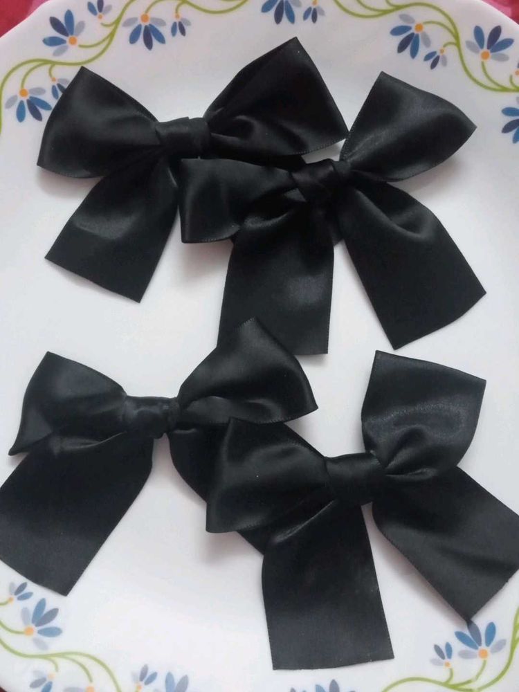Set of 4 Black Satin Bow Hair Clips