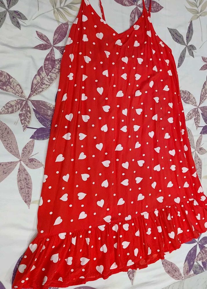 Red Heart Print Sundress