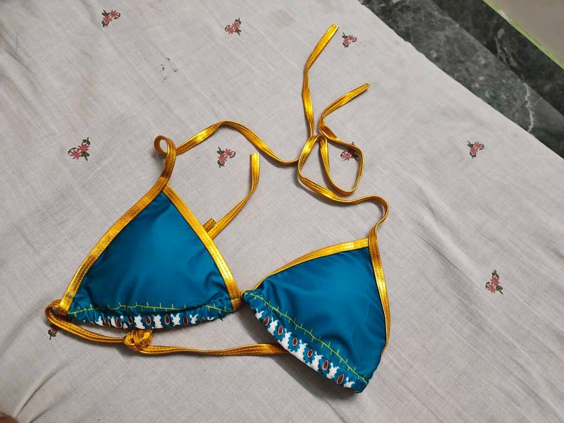 Teal Bikini Top with Gold Trim