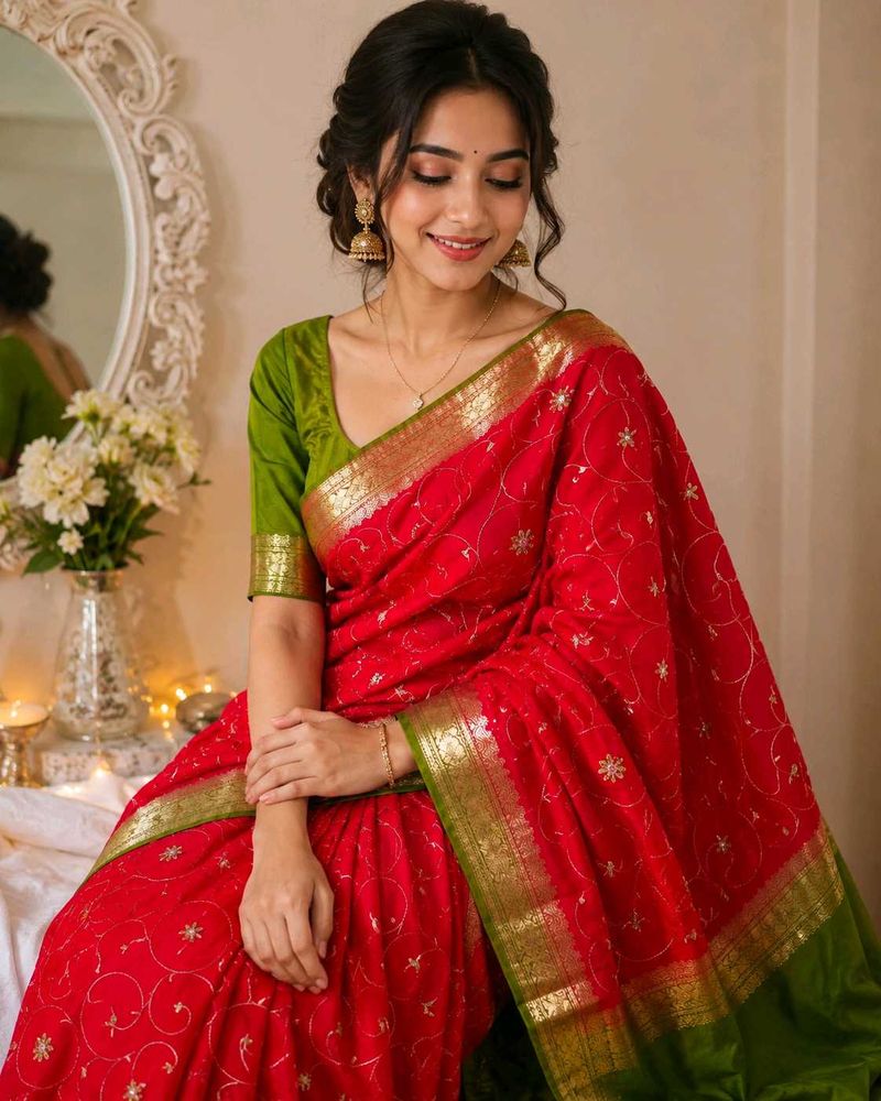 Elegant Red Saree with Golden Border