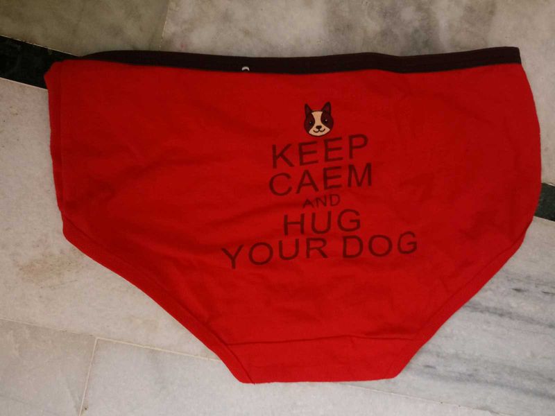 Red Briefs with Dog &amp; Text Print