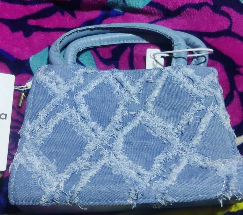 Denim Fringed Mini Top Handle Bag