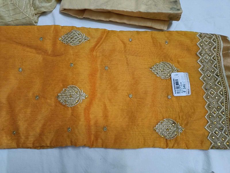 Beautiful Yellow mustard Embroidered  unstitched m