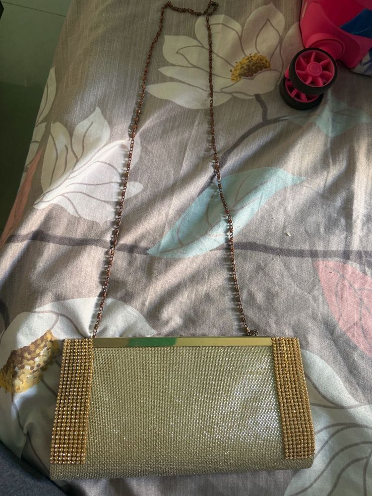 Sparkling Gold Clutch Bag with Chain