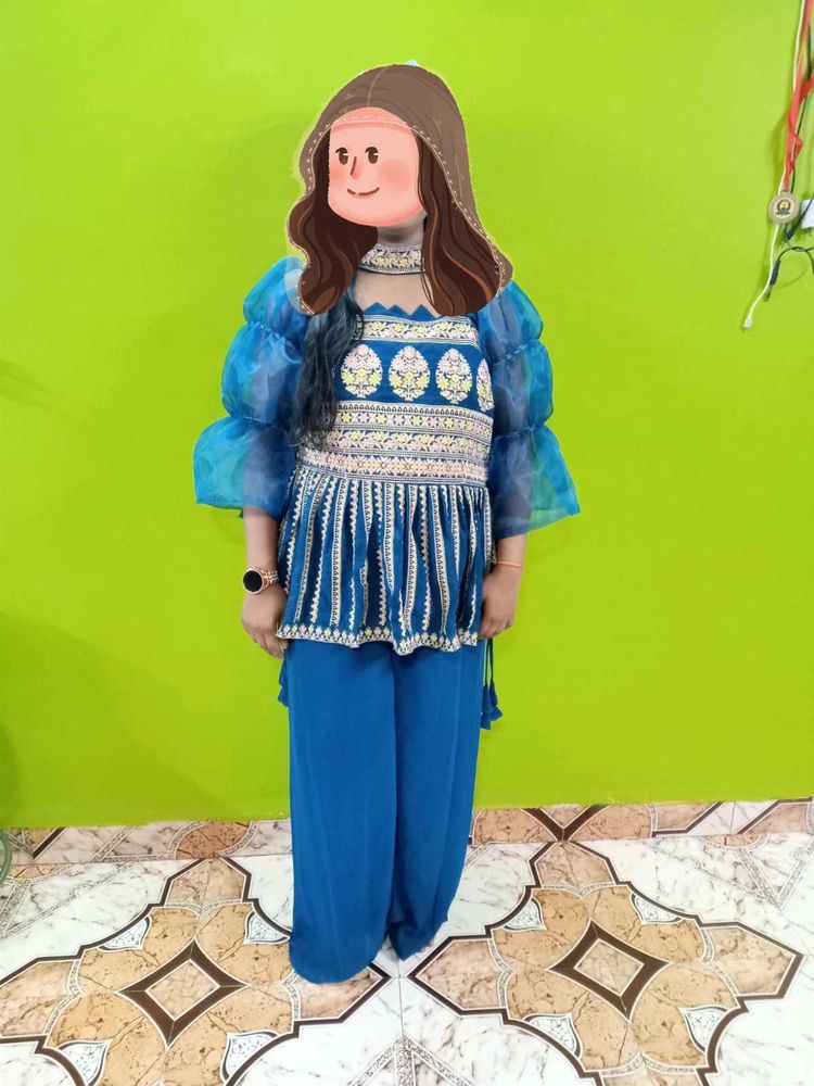 Teal Blue Colour Sharara Set With Dupatta