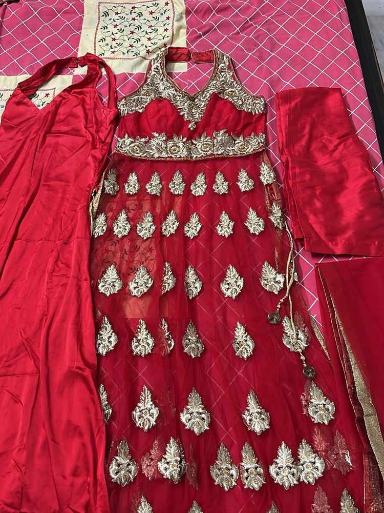 Red Embellished kurta Set with palazzo