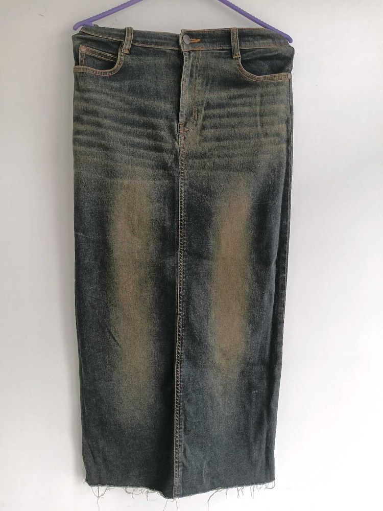 Vintage Wash Denim Maxi Skirt