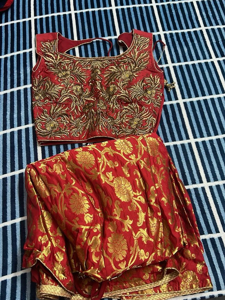 Red - Golden Embroidered lehanga choli