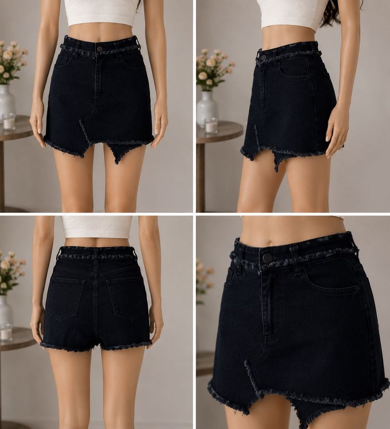 Edgy Distressed Black Denim Skirt