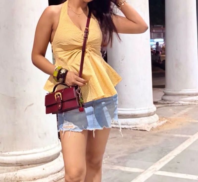 Yellow Gingham Peplum Halter Top